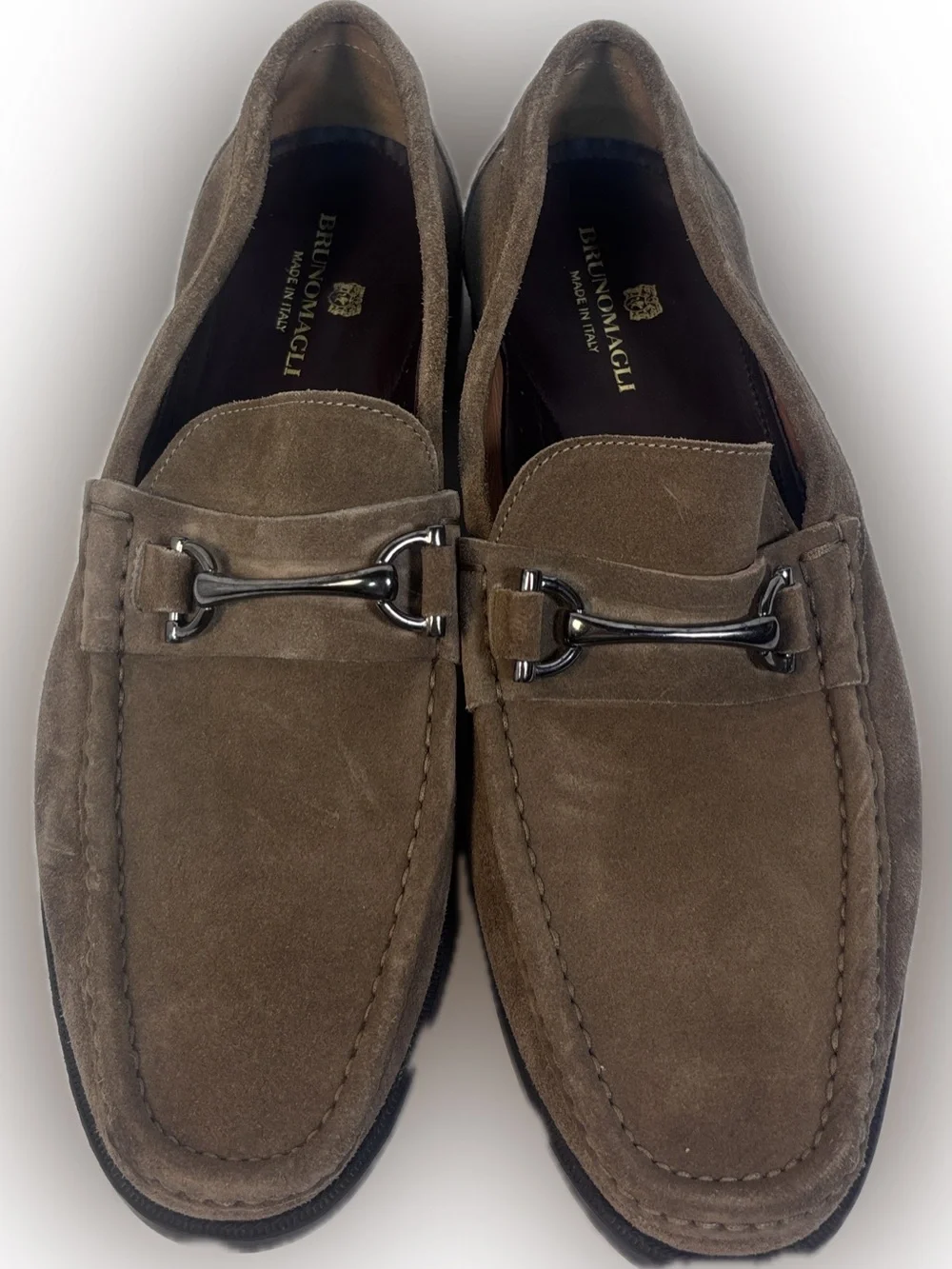 Bruno Magli Rocky Taupe Suede Horsebit Loafers Men Size 11 M Italy Slip On Shoe